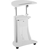 Techni Mobili Adjustable Height Rolling Laptop Cart with Storage, White | Adjustable Height Rolling Laptop Cart with Tilting Top, Storage Shelf, Locking Wheels, Sit to Stand Desk, Mobile Podium,White