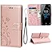 Wallet Case for Sony Xperia XZ3, 3 Card Holder Embossed Butterfly Flower PU Leather Magnetic Flip Cover for Sony Xperia XZ3(Rose Gold)