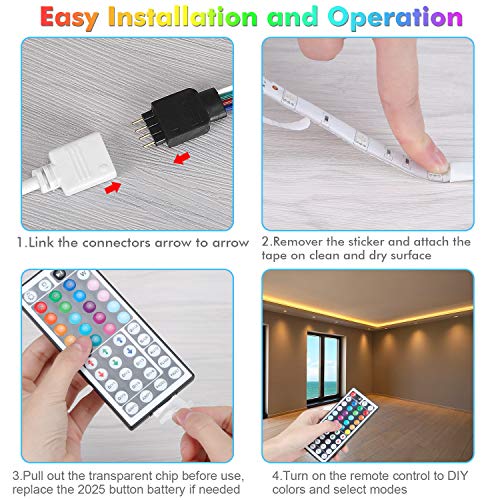 DLIANG RGB LED Strip Light Kit 65.6ft Flexible Tape Lights 5050 SMD RGB 600 LEDs Non Waterproof 20M Rope Light with 44 Keys IR Remote Controller and 12V Power Adapter for Home Kitchen Party Deco