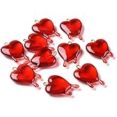 DanLingJewelry 10Pcs Red Melting Heart Charms Resin Flatback Heart Charms Valentine Love Heart Shaped Charms for Jewelry Making DIY Crafts