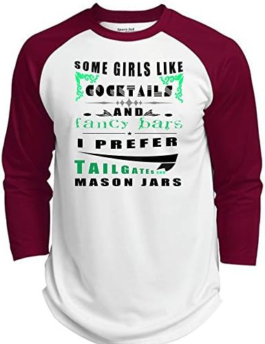 I Prefer Tailgates And Mason Jars T Shirt, Favorite T Shirt Baseball Jersey (XL,White/Maroon)
