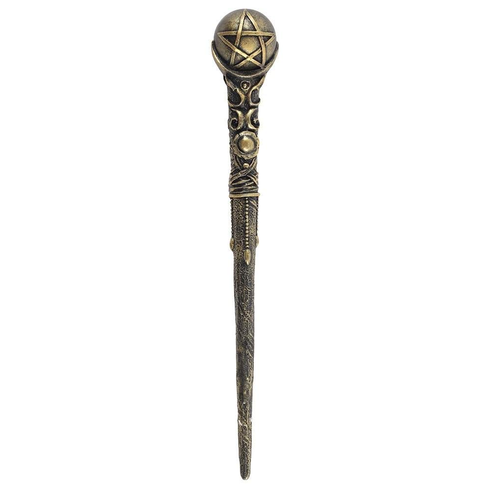 Exquisite Bronze Resin Pentagram Wand - 24cm x 3cm (1 Pc.) - Enchanting & Unique Design, Durable Material - Perfect Garden Decor