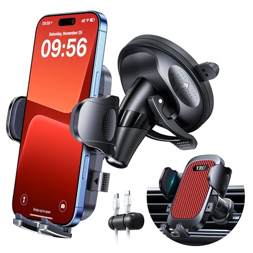 Military-Grade Anti-Shake & 360° Rotatable Suction 2026 Upgraded Car Phone Holder Mount 90+LBS Safest Strongest & Patent Certs Dashboard Windshield Vent for iPhone 17 16 15 Pro Max Samsung (Dark Red)