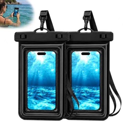 Waterproof Mobile Floating Case 2 Units, IPX8 Floating Mobile Aquatic Case with Adjustable Cord, for 17/16/15/14 Pro Max, Samsung S26 S25 S24 Ultra, Up to 7.5 Inches for Beach Swimming Pool