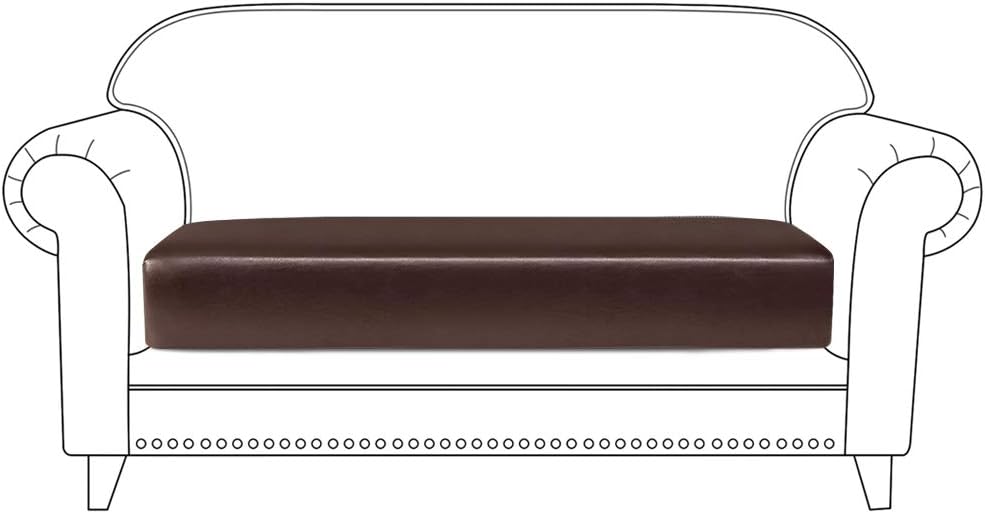 ANMINY PU Leather Sofa Couch Seat Cushion Covers Loveseat Stretchy Slipcover Anti-Slip Super Soft Furniture Protector with Elastic Bottom (2 Seater, Coffee)
