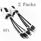 YICHUMY 2 Packs 6ft Retractable Multiple Charging Cable 3 in 1 Usb Cable Retractable USB Cable Multi Charging Cable with Lightning Type-C Micro USB for iPhone7 6 Samsung S6 s7 s8 (6ft,Black)