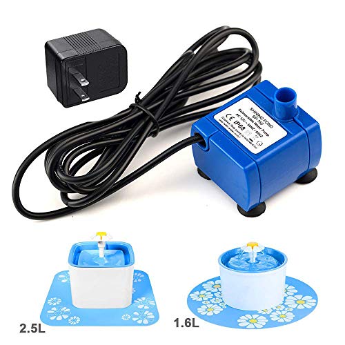 Happypapa Pet Water Fountain Pump Replacement Cat Fountain Replacement Pump for Flower Fountain 1.6L/2.5L Automatic Pet Water Dispenser Replacement Pump Come with Adapter