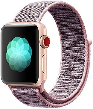 Tentan Woven Nylon Strap Replacement Sport Loop Nylon Band for Apple Watch Band Series 3 Series 2 Series 1 All Versions (42MM Pink Sand)