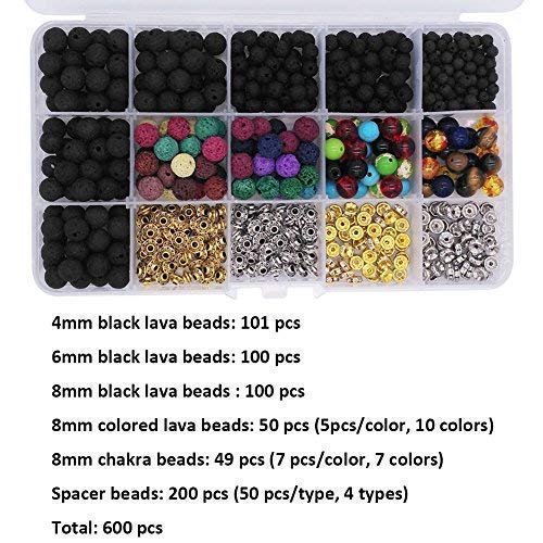 Lava Bead Kit, 600 Pcs Lava Beads Stone Rock Beads Kit Set for Essential Oils Jewelry Making by Afantti