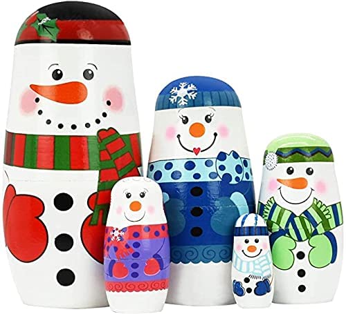 HYCLES Nesting Dolls for Kids for Kids Xmas Gifts Matryoshka for Boys Girls Wooden Toys Snowman