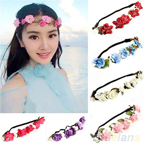 Trenton Rose Flower Garland Crown Wedding Hair Wreath Boho Floral Headband - Thumbnail 3