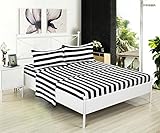 Kuality Black White Striped Brushed Microfiber Bedding 4pc, Wrinkle,Stain & Fade Resistant Easy Care Soft Bed Sheet Set(1 Fitted Sheet, 1 Flat Sheet, 2 Pillow Cases/Shams), Queen Size, Stripe Pattern
