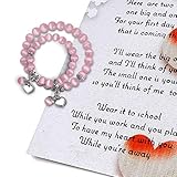 Back to School Gifts - First Day of School Mommy & Me Bracelets with Poem Card - Mother Daughter Matching Heart Bracelets Set for 2 - Anxiety Seperation Present Preschool Kindergarten