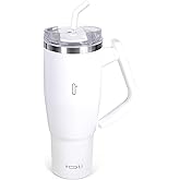 VOTI V180 40oz Insulated Tumbler with Lid and Straw, 180° Rotating Tumbler Handle for Easy Grip, Keeps Drinks Hot or Cold, BPA-Free Stainless Steel, Travel Mug & Water Bottle – White