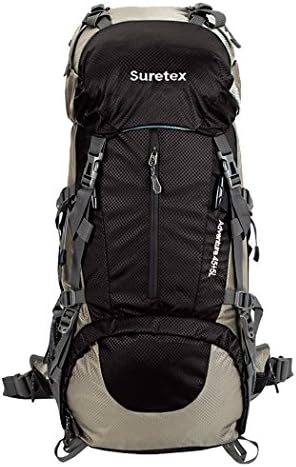 Suretex 50L-60L Waterproof Outdoor Sport Hiking Trekking Camping Travel Backpack Pack Mountaineering Climbing Knapsack with Rain Cover (Black, 50L)