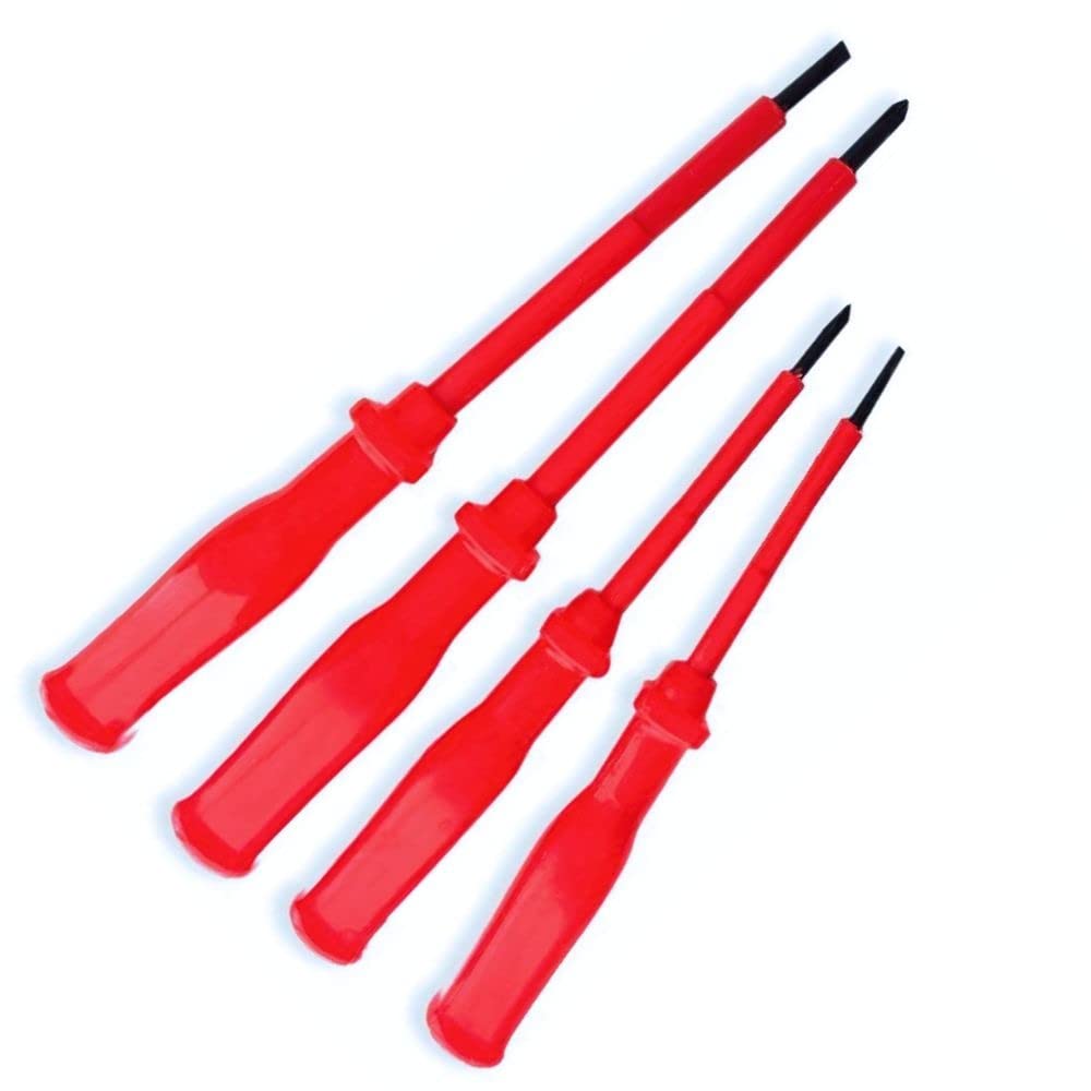 Steexu Electricians Screwdriver Set Insulated - 2 Flat Head 2 Cross Head Screwdrivers Set of 4 - Avoid Shocking Hazard in Electric Work, Heavy Duty Carbon Steel Magnetic Head Soft Grip Hand Tools