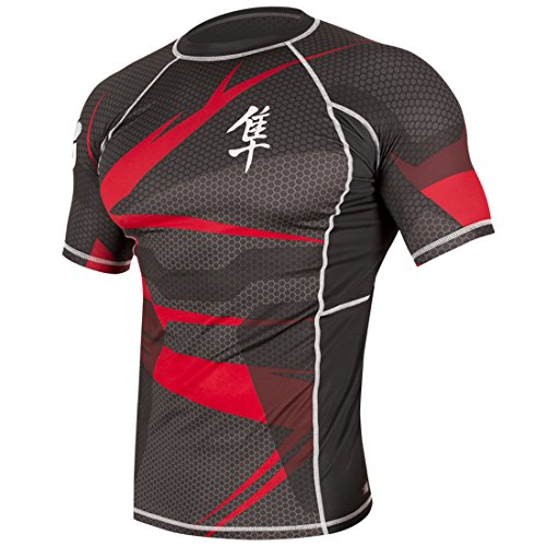 Hayabusa Metaru 47 Silver Rashguard Shortsleeve (Black/Red, Large)