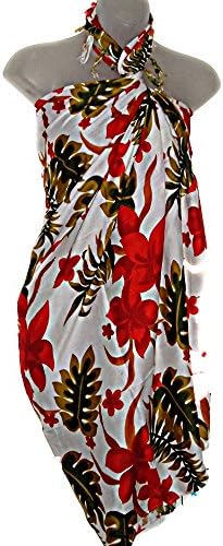 HAWAIIAN RED PLUMERIA FLORAL SARONG BEACH COVER-UP