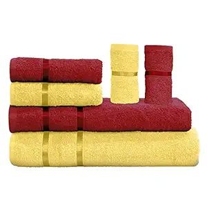 Story@Home 6 Piece Combo 450 GSM Cotton Soft Towel Set - Wine Red and Lemon Yellow