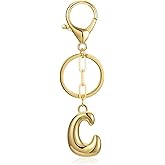 Dubtnion Gold Bubble Initial Keychain for Women Bag Charms Letter A-Z Keychain Alphabet Handbags Purse Charms Accessories