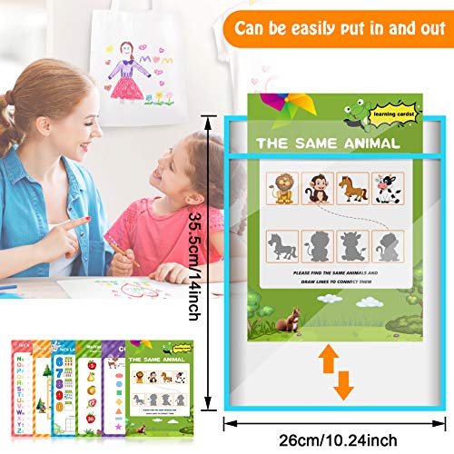 6 Pack Dry Erase Pockets, Dry Erase Sleeves Kids Ages 4-8-12 Assorted Color Oversized 10X14 inch Paper Great for Teachers, School, Home & Office.