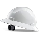 PACIFIC PPE Full Brim Hard Hat, OSHA Construction Safety Helmet Certified to ANSI Z89, 4 Point Adjustable Ratchet Suspension, Class E, G & C, White