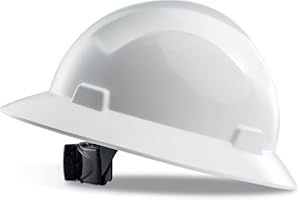 PACIFIC PPE Full Brim Hard Hat, OSHA Construction Safety Helmet Certified to ANSI Z89, 4 Point Adjustable Ratchet Suspension, Class E, G & C, White