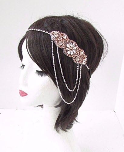 Rose Gold Silver Chain Headpiece 1920s Headband Great Gatsby Flapper Vtg 4665