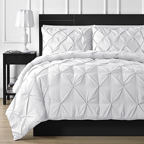 FINE LECHO Soft Luxurious 3-Piece Pinch Pleated Pintuck Decorative Quilt Duvet Cover Set Highest Quality Egyptian Cotton 800 Thread Count Comforter Cover (King/Cal-King, White