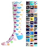 Compression Socks (1 pair) for Women & Men - Best Graduated Athletic Fit for Running, Nurses, Flight Travel, & Maternity Pregnancy - Boost Stamina, Circulation & Recovery (Happy Hearts, L/XL)