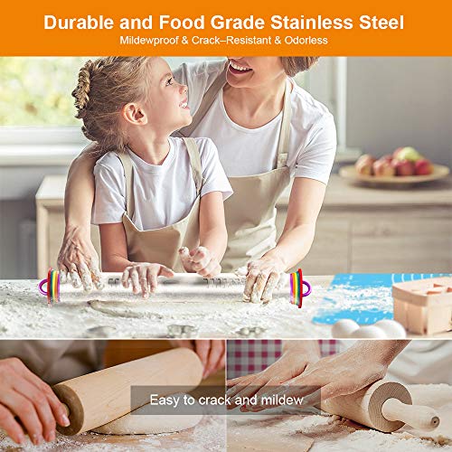 FIREOR Rolling Pin with Thickness Rings, Adjustable Stainless Steel Dough Roller with Silicone Non Stick Pastry Baking Mat for Dough, Fondant, Pizza, Pie, Pastries, Pasta and Cookies
