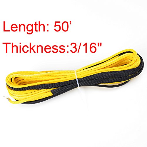50 Feet x 3/16 Inches Yellow 5400 LBs Synthetic Winch Rope Car ATV UTV Tow Offroad Recovery Cable - Thumbnail 2