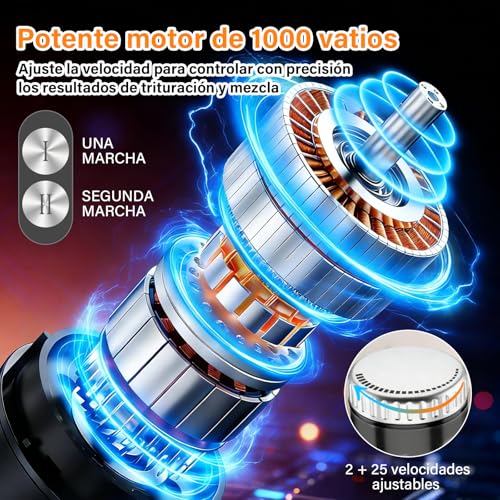 LEMONSEA Batidora de Inmersion 5 en 1 de acero inoxidable, Licuadora de Mano 1000W Batidora de Mano Multiusos de Alta Potencia, Incluye Tazón Picador y Accesorios para Batidos y Espumador de Leche