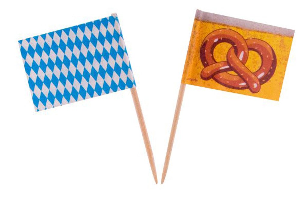 Oktoberfest Cocktail Stick Party Picks Flags 10cms Pack of 50, Blue and White Oktoberfest Design