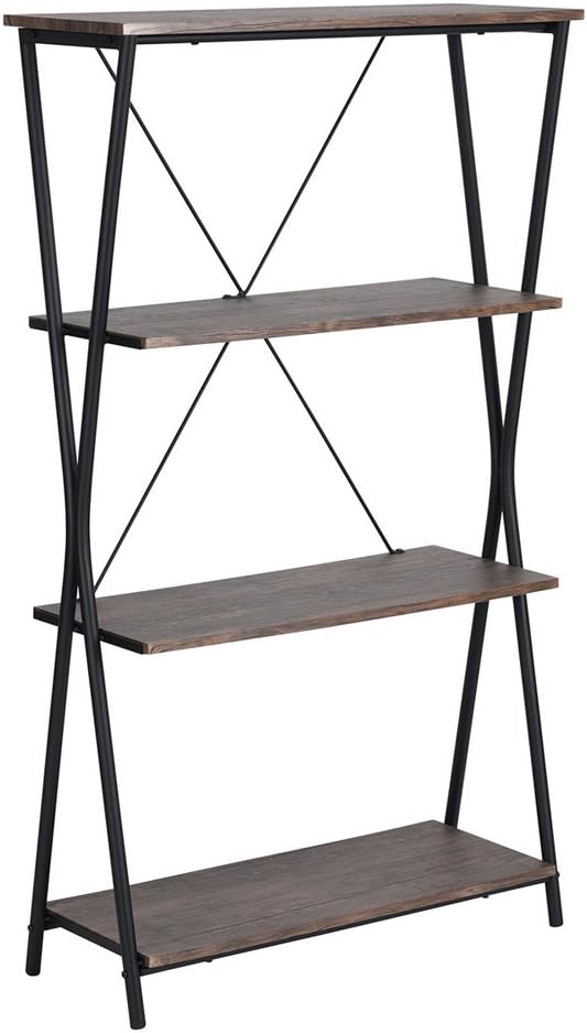 Framodo 4-Tier Book Shelves Wood Bookcase, Vintage Industrial Metal 4 Shelf Storage Display Rack, Espresso/Black