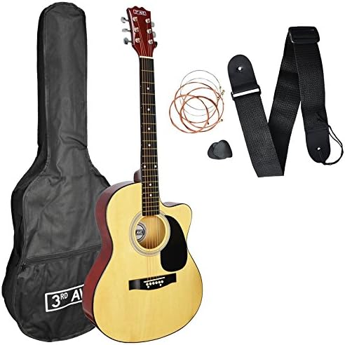 3rd Avenue Full Size 4/4 Cutaway Acoustic Guitar Pack Bundle for Beginners, 6 Months FREE Lessons, Bag, Strap