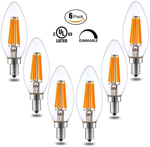LED Candelabra Bulbs, Dimmable 6W 600 Lumen 60W Equivalent LED Candles, Warm White 2700K, 360 Degree Beam Angle, E12 Candelabra Base LED Edison Bulbs, UL Energy Star (6 Pack)