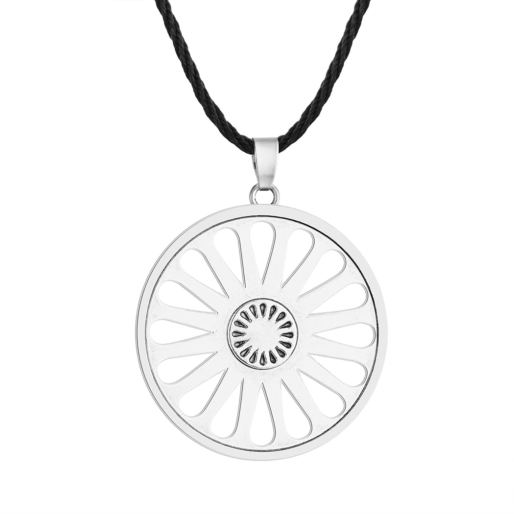 LUTAKU Romani Chakra Wheel Necklace Pendant for Men Boys Roma People Gypsy Wheel Charm Leather Chain Ashoka Indian Symbol Amulet Jewelry