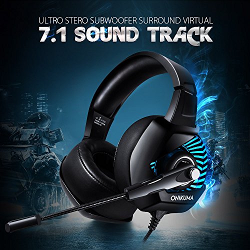 ONIKUMA Gaming Headset - 3.5mm USB Headset for PS4, Xbox One, Nintendo Switch, PC. Over-Ear Gaming Headphone with Stereo Surround Sound, Soft Memory Earmuff, Noise-Canceling Microphone & LED Light