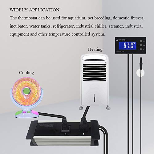 Ketotek KT4000 Digital Thermostat Temperature Controller Waterproof sensor US Plug Outlet LCD 2 Stage Heating and Cooling Mode For Home Greenhouse Aquarium Industry - Thumbnail 5