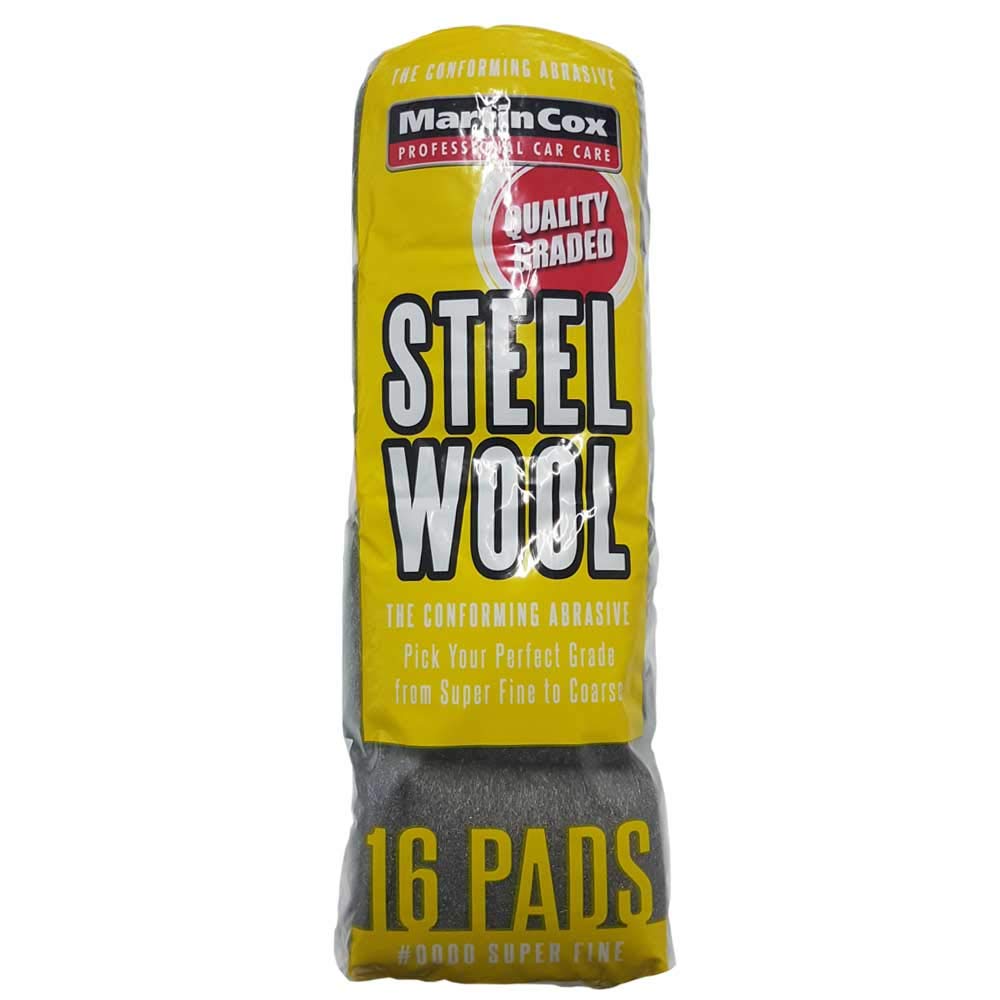 Steel Wool Grade 0000 Martin Cox 16 Steel Wire Wool Pads for Cleaning, Finishing and Polishing Metal, Wood and Automotive Bodywork