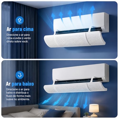 Defletor Ar Condicionado Split Ajustável 180° Direcionador de Ar Anti Vento Direto Protetor Universal Evita Vento ao Rosto Conforto Térmico Residencial Escritório