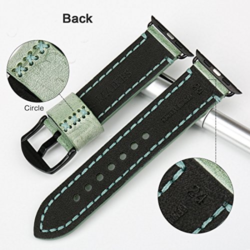 MAIKES Bridle Leather Watch Band Replacement for Apple Watch 44mm 40mm 42mm 38mm Series 4 3 2 1 iWatch Watchbands Compatible with Apple Watch Strap (38mm, Green+Black Buckle) - Thumbnail 5