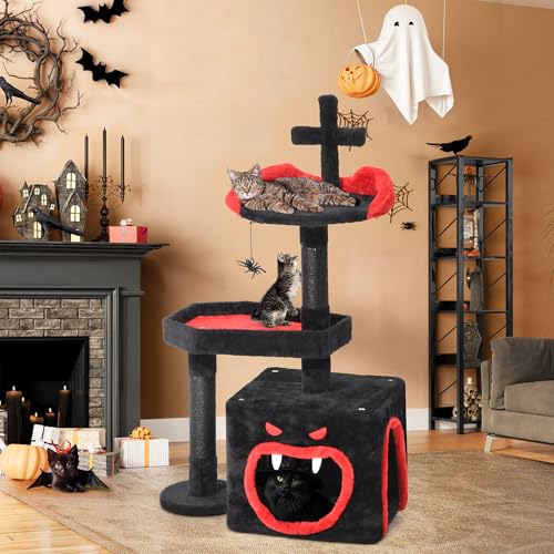 YITAHOME 4-in-1 Gothic Cat Tree with Coffin Bed for Indoor Cats, 38.6 in Small…