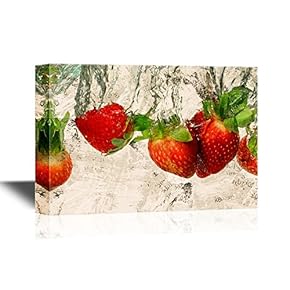 Fruits Canvas Wall Art - Fresh Red Strawberries in Water - Gallery Wrap Modern Home Art | Ready to Hang - 12x18 inches