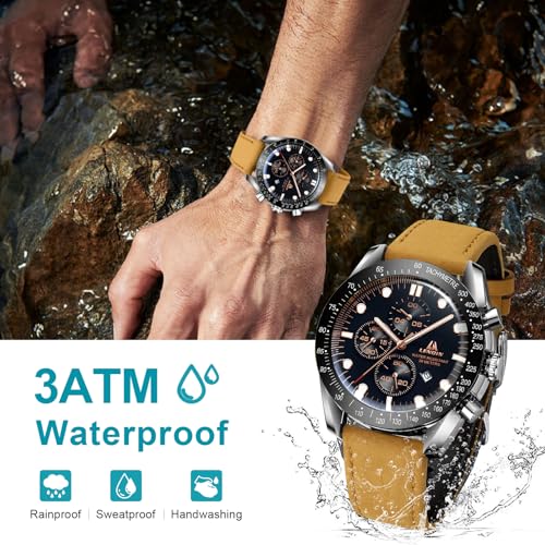 LN LENQIN Mens Watches Leather Watch Analog Quartz Watches for Men 30M Waterproof Men's Wrist Watches Luminous Luxury Fashion Business Casual Watches with Date