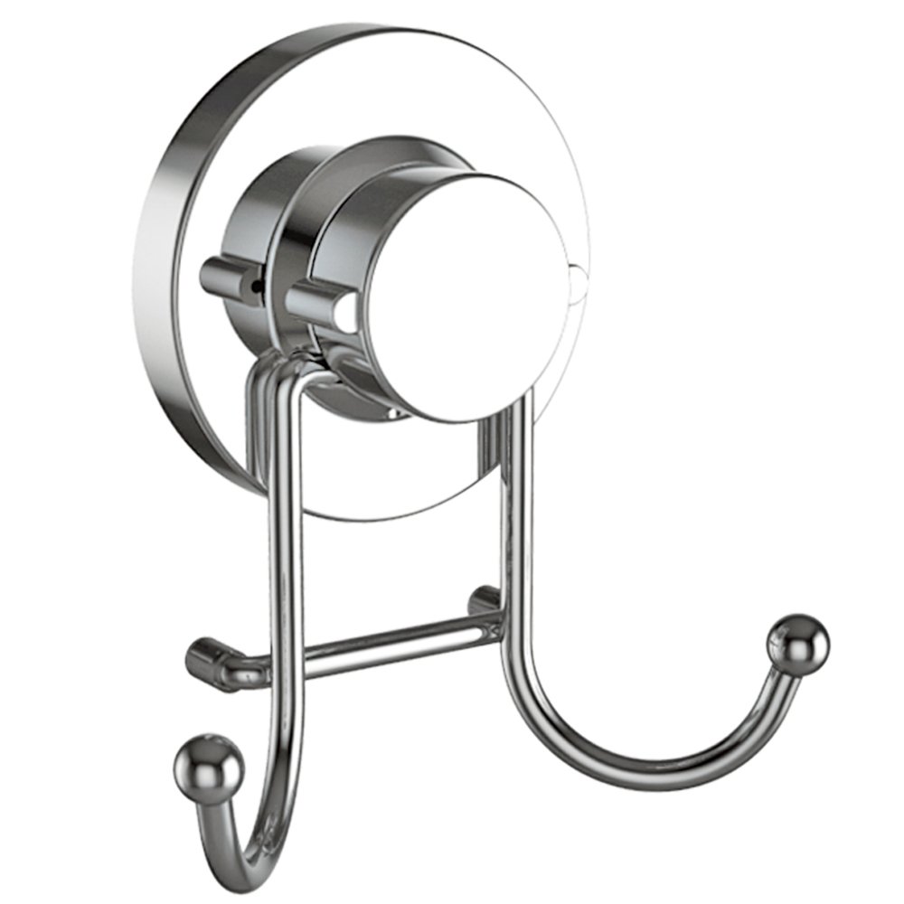 HOME SO Towel Hook with Suction Cup Holder - Bathroom Shower Kitchen Removable Hooks Hanger for Bath Robe, Towels, Coat, Loofah - Stainless Steel, Chrome
