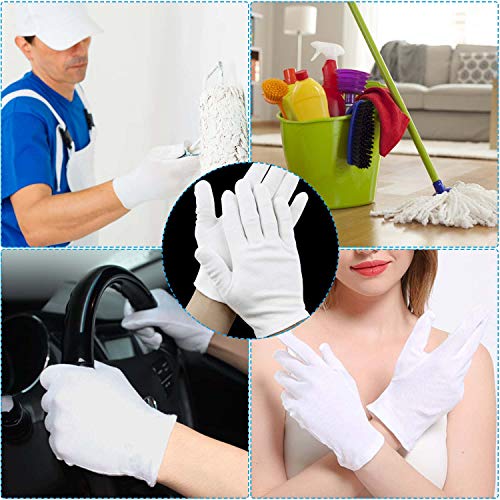 White Cotton Gloves, Cridoz 12 Pairs Cotton Gloves for Women Dry Hands Cleaning Serving Archival Sleeping Moisture Eczema Costume Coin Jewelry Silver Inspection Art Handling, Medium Size