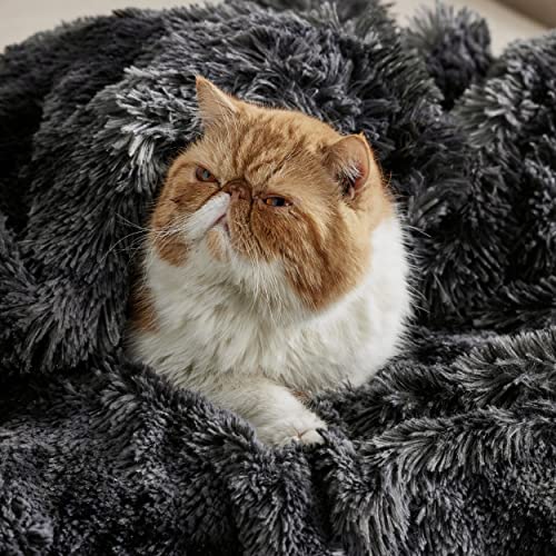 Bedsure Faux Fur Blankets Queen Size Tie Dye Black Fuzzy, Fluffy, and Shaggy Faux Fur, Soft