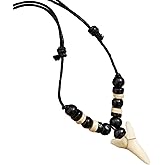 SANDOO Real Shark Tooth Necklace - Genuine Fossil Shark Teeth Jewelry for Men,Cool Beach Shark Tooth Surfer Necklace with Resin Beads, Adjustable